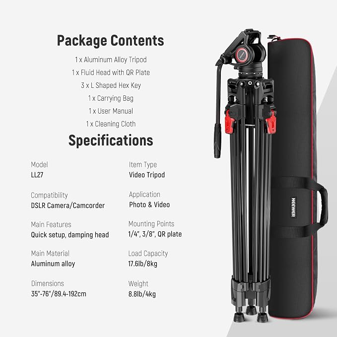 NEEWER 76" Video Camera Tripod - Image 9