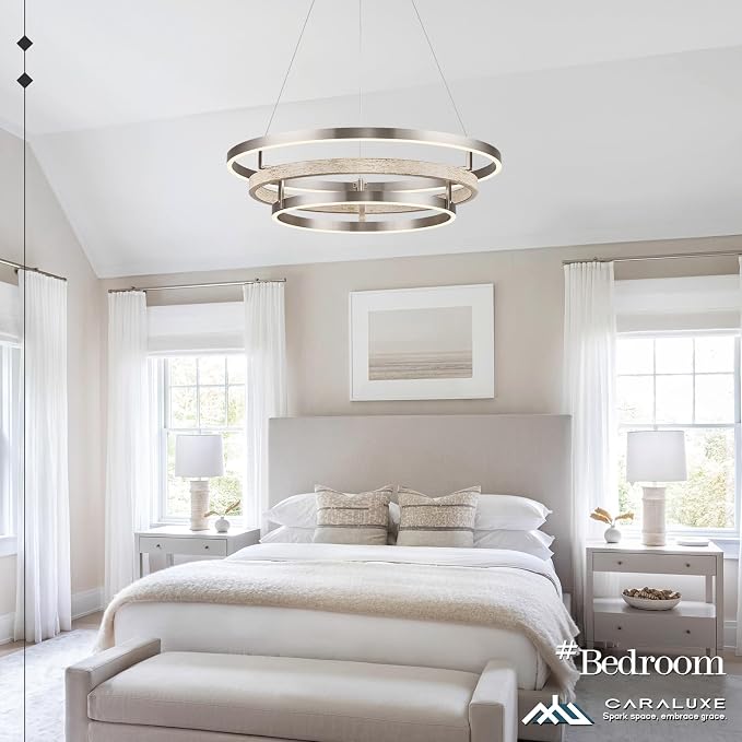 3 Ring LED Chandelier Nickel Round Chandelier Light Fixture Dimmable Foyer - Image 9