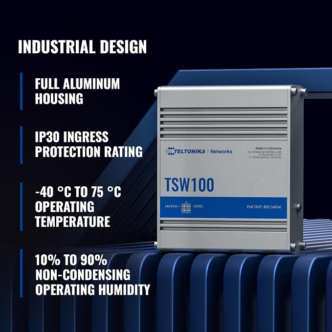 Teltonika TSW100 Industrial PoE+ Unmanaged Ethernet Switch - Image 3