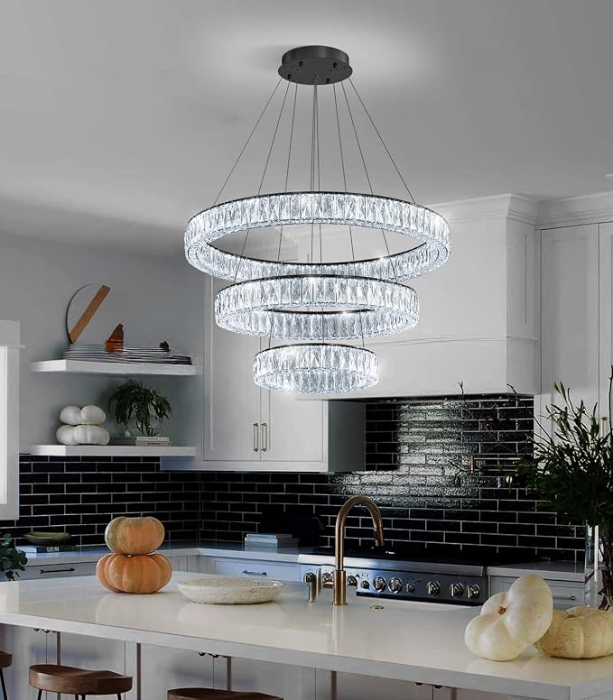 HAIXIANG Modern Glam Chandelier Crystal LED Remote Rings Chandelier Adjustable - Image 8