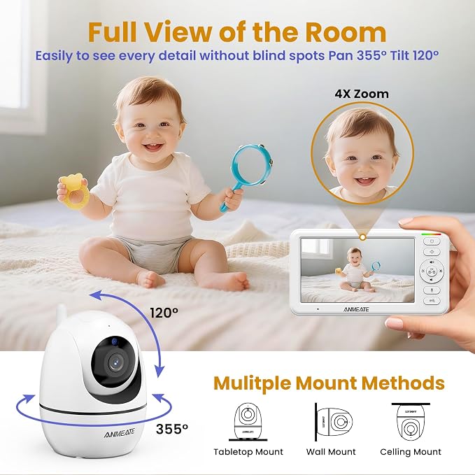 ANMEATE 5" Split Screen Baby Monitor - Image 4