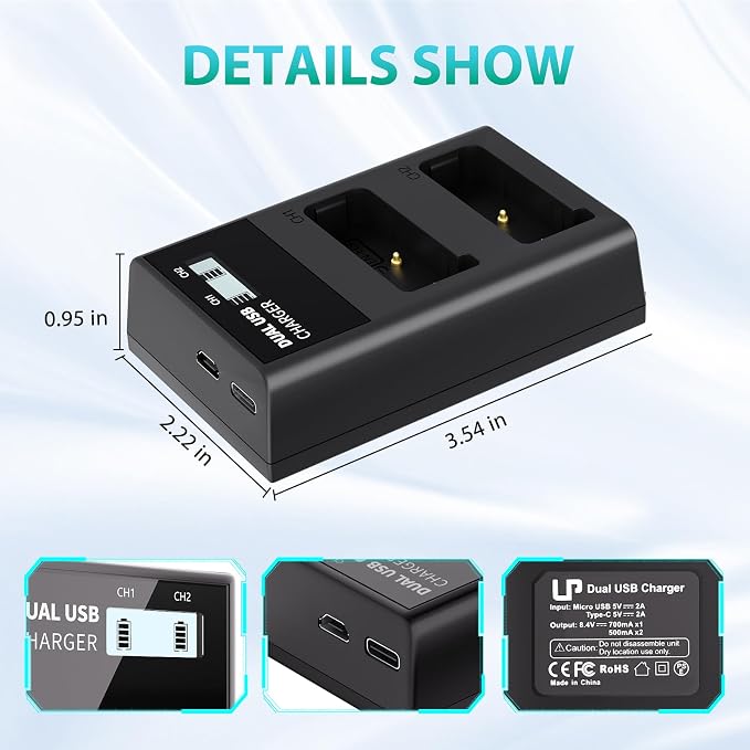 LP EN-EL9 EN EL9a Battery Charger, LCD Display & USB-C Dual Slot Charger - Image 5