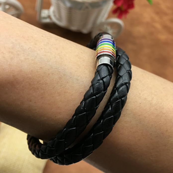 Nanafast Titanium Stainless Steel Rainbow LGBT Pride Bracelet Handmade Braided - Image 5