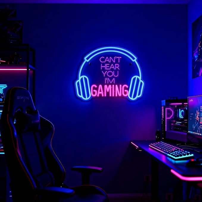 Kavaas Gaming Neon Sign, Can't Hear You I'm Gaming Headset LED Sign - Image 8