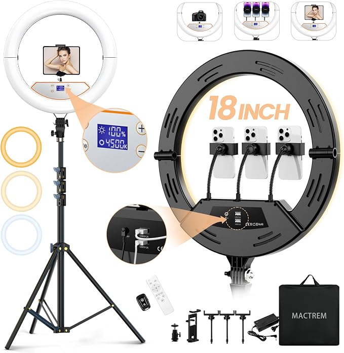 18" Foldable Ring Light with Stand by MACTREM