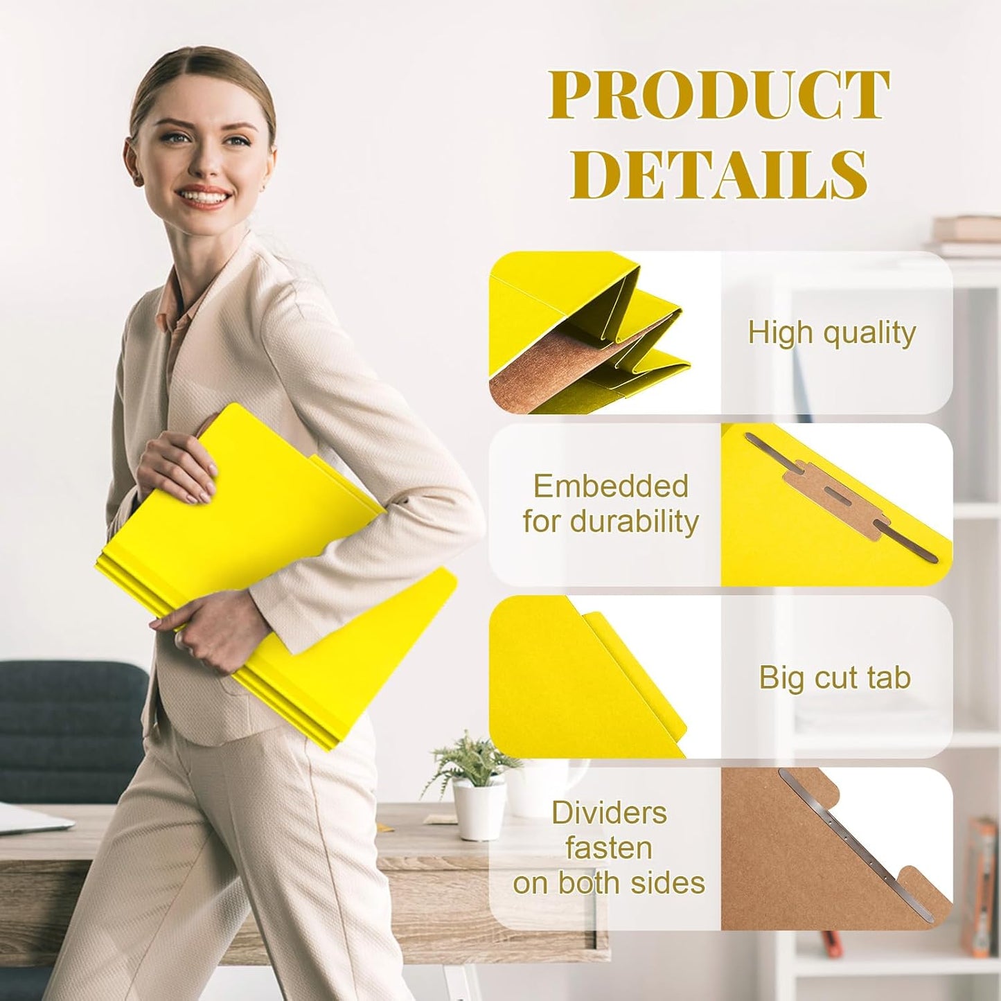 48 Pcs Classification Folders Letter Size, 1 Divider Pressboard File Folder with Fasteners, Expanding File Organizer Bulk for Teachers, Clergy, Office, Church, Christmas Donations (Yellow)