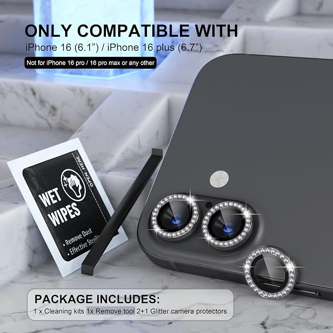 Choiche Compatible for iPhone 16 /iPhone 16 Plus Camera Lens Protector Bling - Image 2
