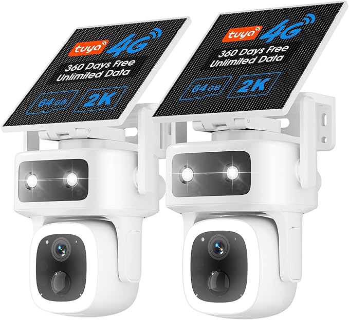 SANSCO 2 Pack 4G LTE Cellular Security Camera Wireless Outdoor, 360 Days Free by SANSCO