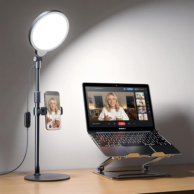 Dimmable Ring Light with Stand for Desk, Adjustable Desk Light for Video by Yarrashop