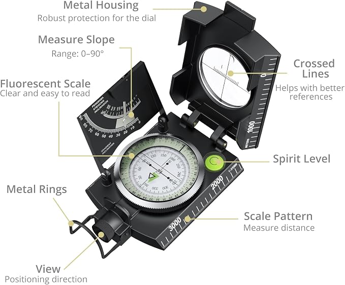Anbte Compass Hiking Survival, IP65 Waterproof Metal Compass - Image 3