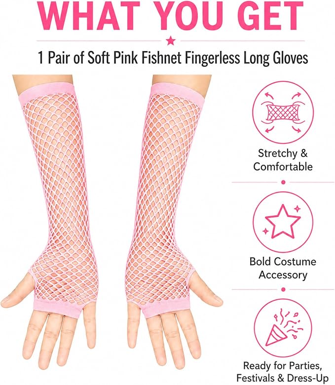 Seeksmile Women's Girls 80's Theme Party Emo Fingerless Arm Fishnet Gloves - Image 6