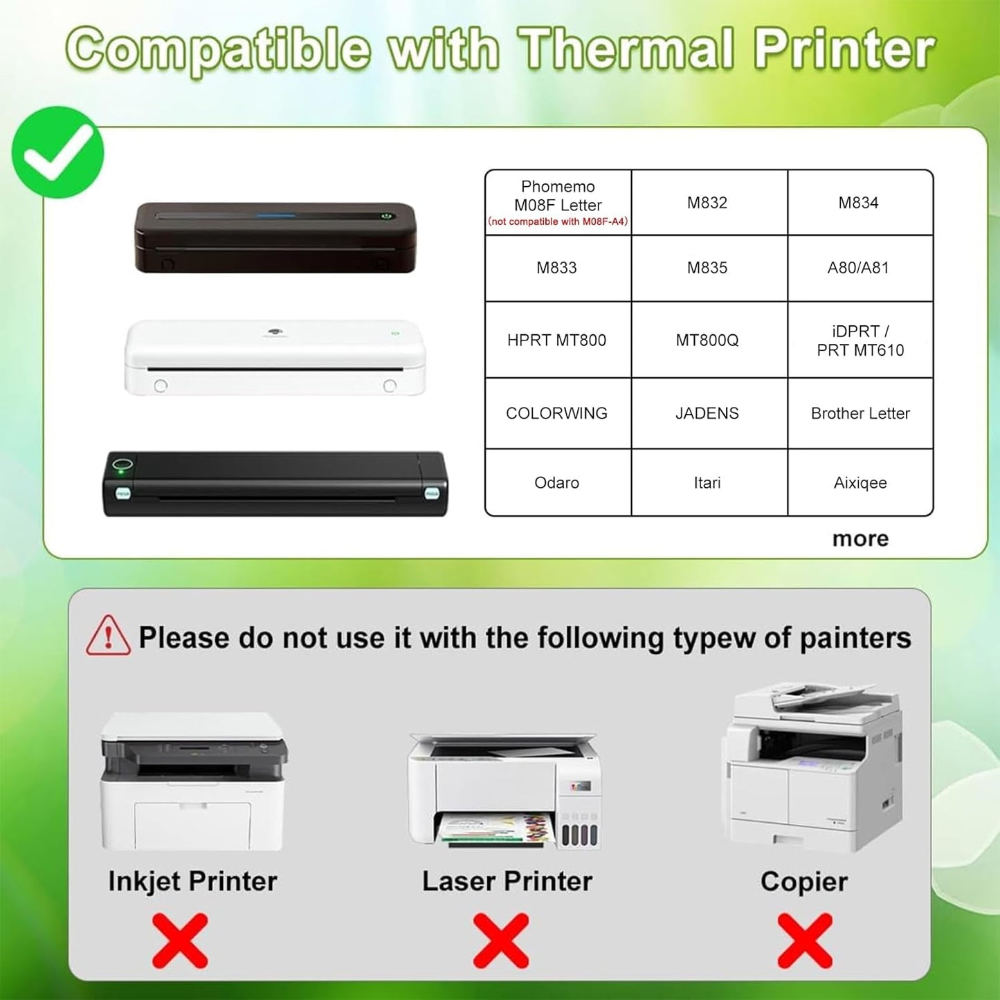 Thermal Printer Paper 8.5 x 11 Inch, Quick-Dry US Letter Thermal Paper, Compatible with M08F M832 Portable Printer, Continuous Perforated Folding Thermal Printer Paper for Office, Contract, 100 sheets