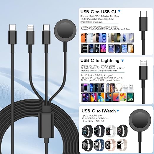 Upgraded Apple Watch Charger, 3 in 1 Multi Charging Cable 6FT, Magnetic Fast - Image 7