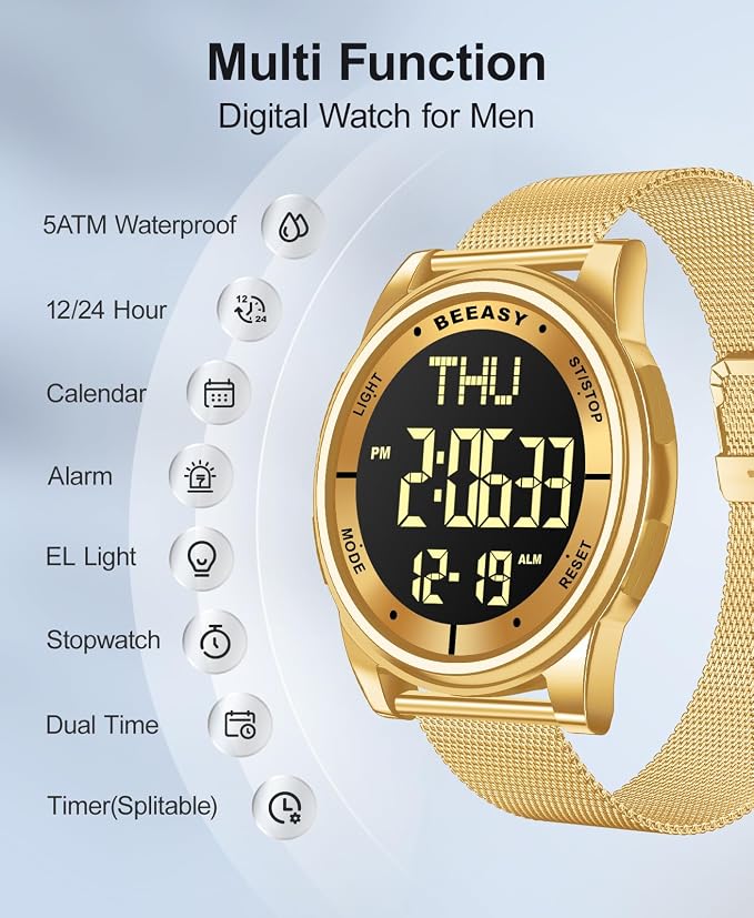 Beeasy Digital Watch for Men Women, 50M Waterproof, Ultra-Thin & Lightweight - Image 3