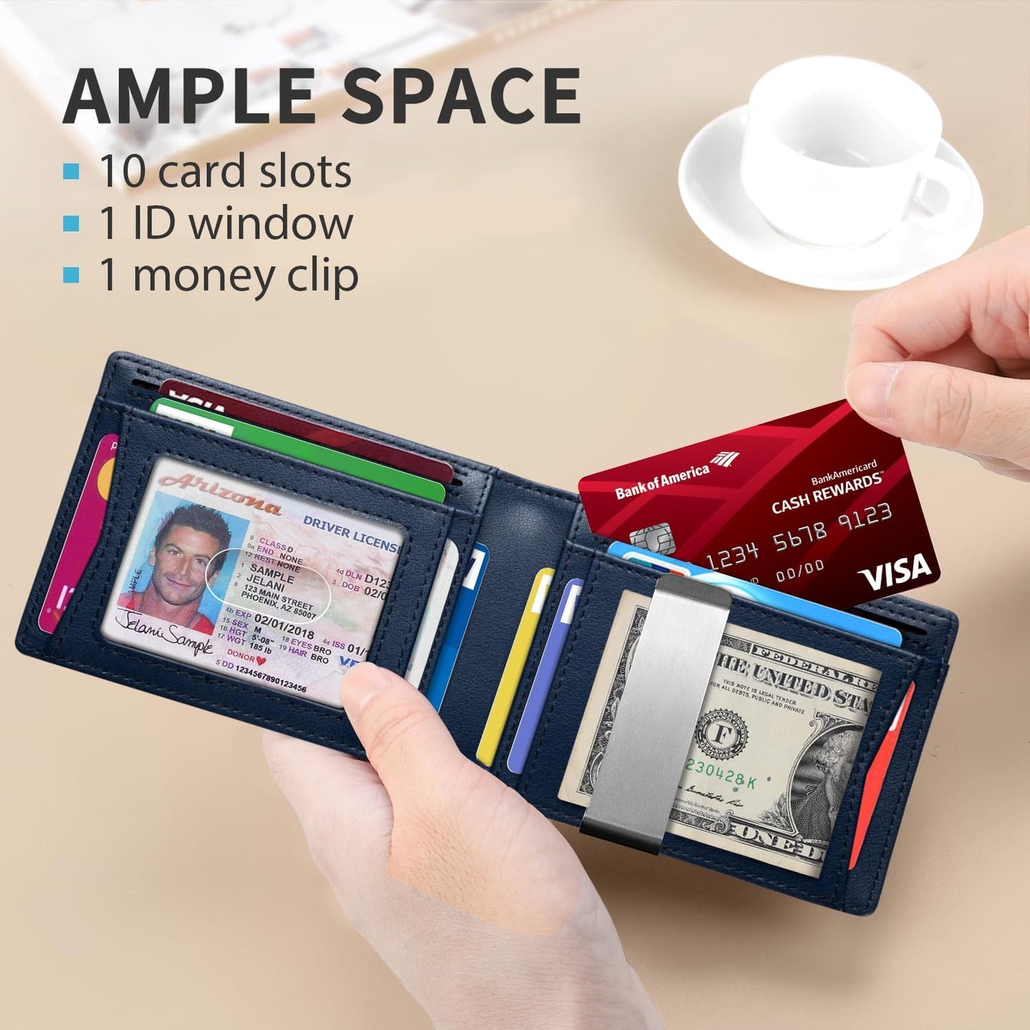 RUNBOX Money Clip Slim Wallets for Men RFID Blocking 11 Card Holder Minimalist Small Leather Bifold Men's Front Pocket Wallet Gift Box