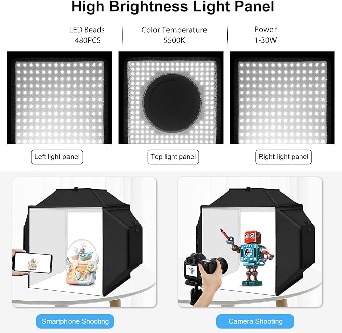 Glendan Portable Light Box Photography: 16"x16" Professional Dimmable Photo Box - Image 6