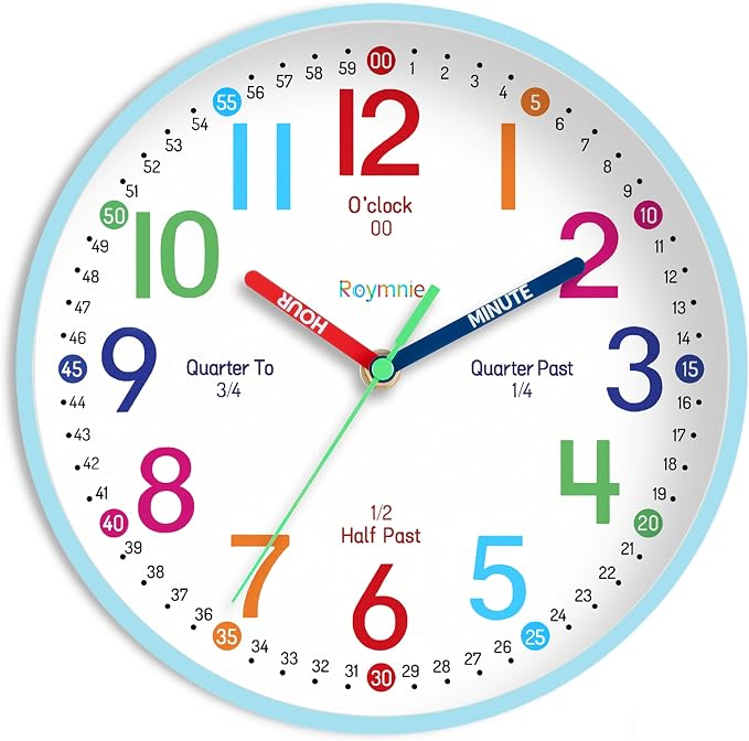 Roymnie Wall Clock 8 Inch for Kids Learning to Tell Time Easily Non Ticking by Unknown