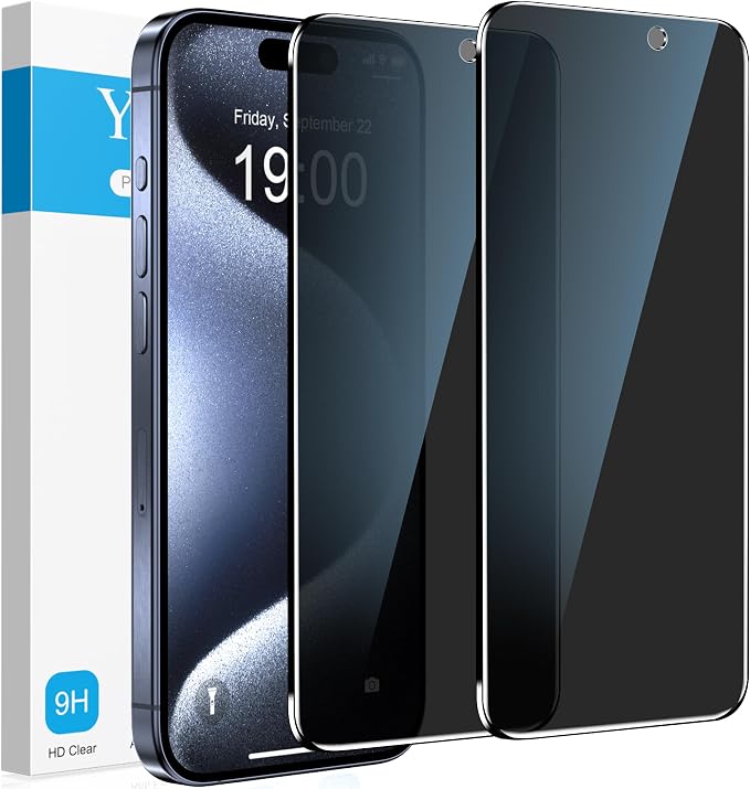 YMHML 2 Pack for iPhone 15 Pro/iPhone 16 / iPhone 15 Privacy Screen Protector by YMHML