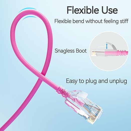 Cat6 Slim Patch Cables 3 Feet 10-Pack Pink, Cat6a Patch Cables 10Gbps 550MHz - Image 5