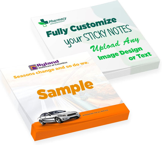 Personalized Sticky Notes 3" x 3" with Text or Logo, Custom Note Pads, 25 Sheets 250 Pack Adhesive Notepad, to Do List Memo Pads, for Office, School, Business Marketing or Party Supplies, 250 Qty