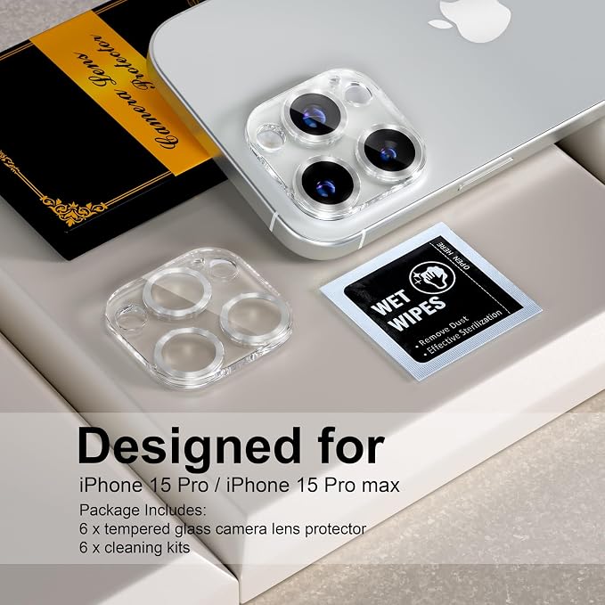 for 6 Pack iPhone 15 Pro/iPhone 15 Pro Max Camera Lens Protector 9H Tempered - Image 2