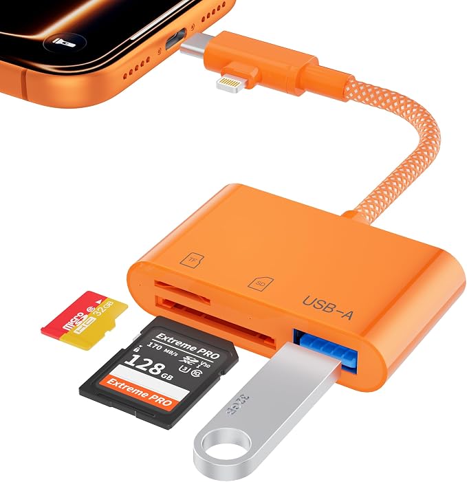 SD Card Reader for iPhone iPad, Lightning & USB C Dual Connectors, 3 in 1 by Unknown