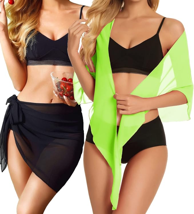 CHICGAL 2 Pieces Women Beach Sarong Bathing Suit Wrap Skirt Sheer Bikini - Image 2