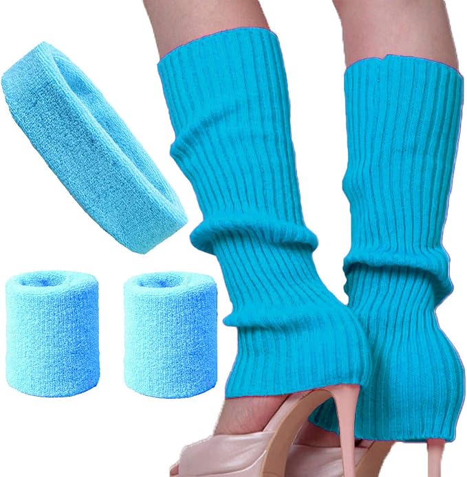 Song Qing Women 80s Dance Plain Ribbed Running Headband Wristbands Knit Crochet by Song+Qing