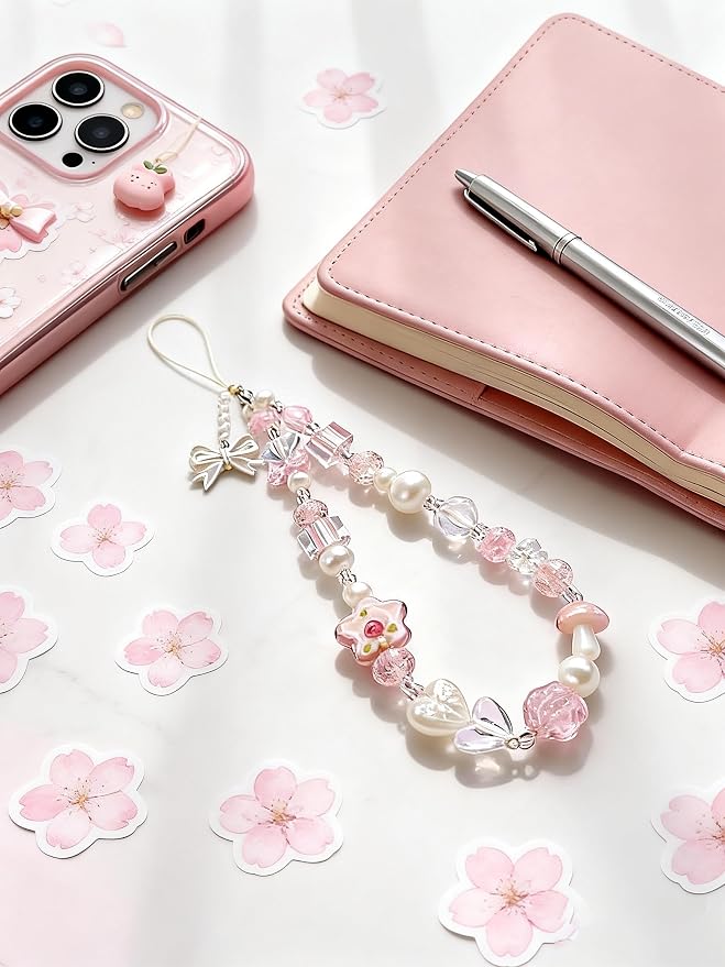 2 Pcs Phone Charm Strap Hand for iPhone Wrist Strap Camera Lanyard Pearl Beaded - Image 7