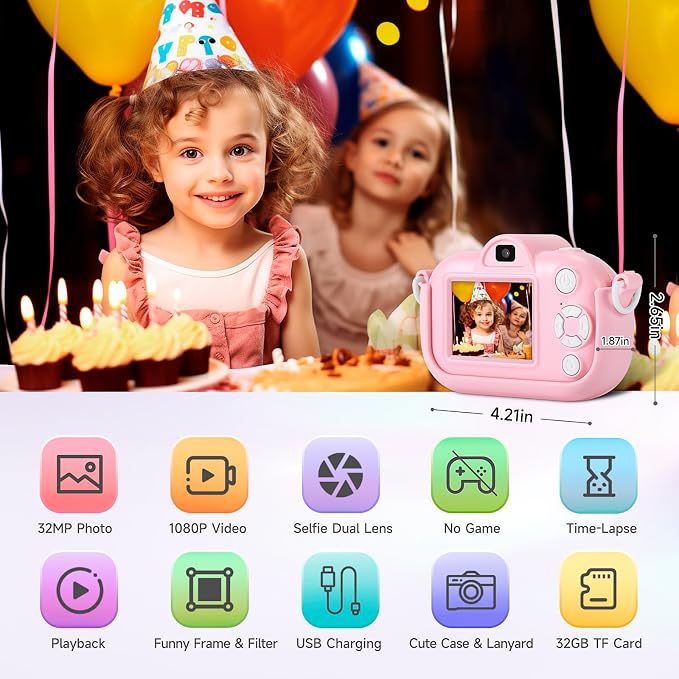 Kids Camera for Toddler Girls Boys Aged 3-9, YEEHAO 32MP Kids Toys Digital - Image 2