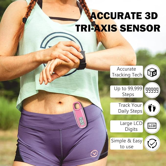 3D Pedometer for Walking with Removable Clip and Carabiner Simple Step Counter - Image 3