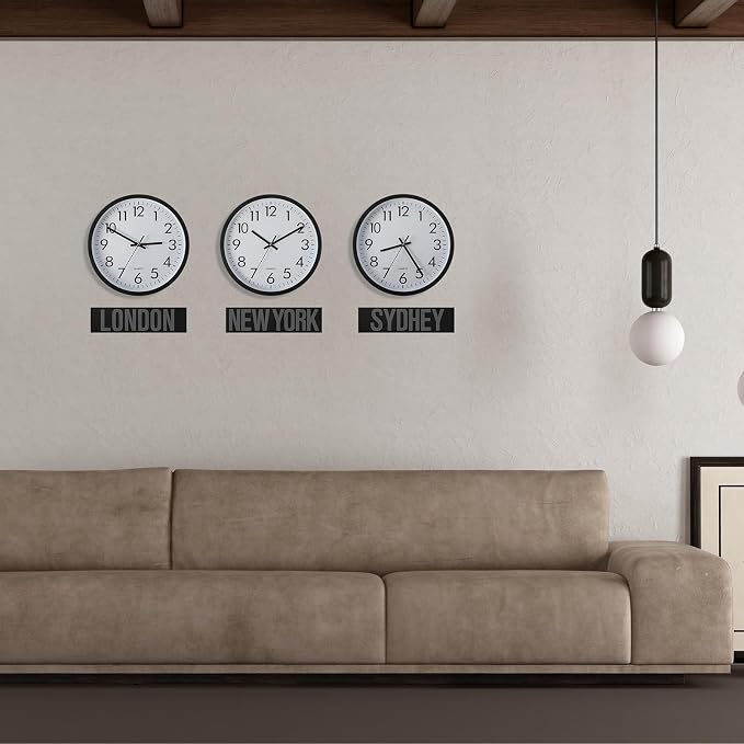 Sasylvia 3 Pcs 10 Inch Wall Clock Battery Operated Round Clock - Image 6