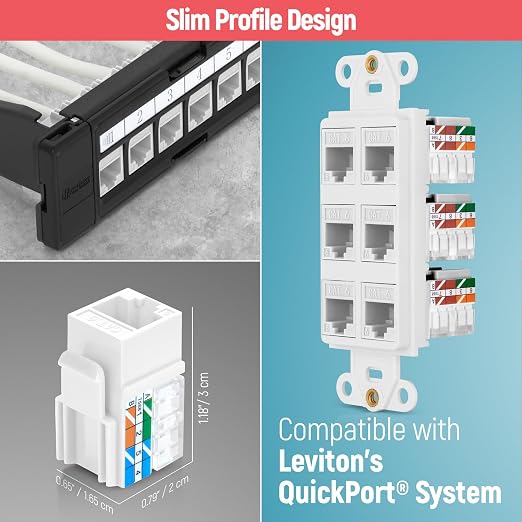 Everest 90° Angled RJ45 Cat6 Keystone Jacks 100-Pack in White - Image 6