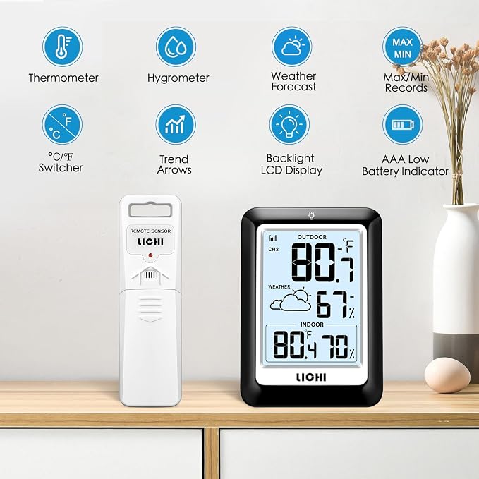 Indoor Outdoor Thermometer Wireless Weather Station, Internal External - Image 3