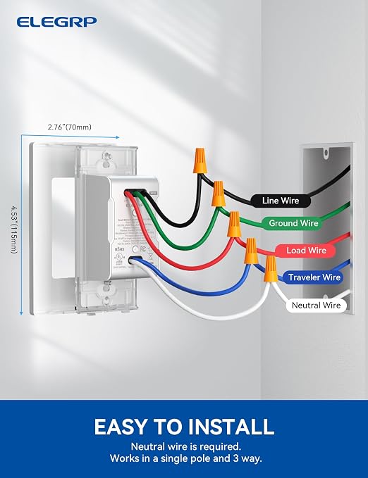ELEGRP Smart Motion Sensor Switch, 2.4GHz Wi-Fi 3 Way Light Switch Compatible - Image 9