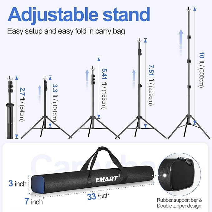 EMART Backdrop Stand 10x10ft Photo Studio Adjustable Background Stand Support - Image 3