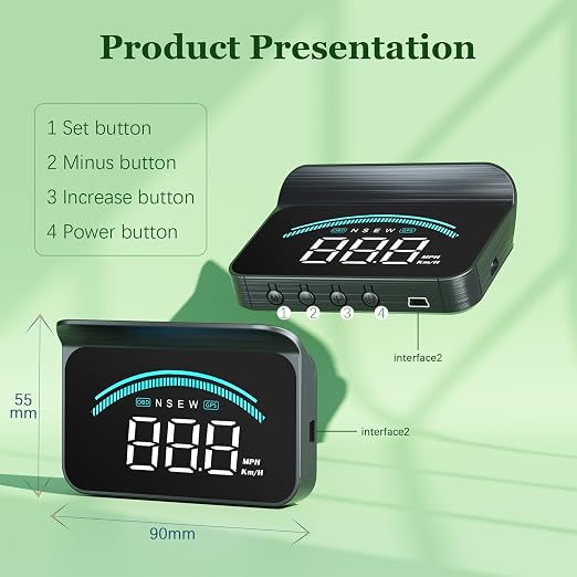 AZIJYV Heads Up Display for Cars M11, Universal OBD+GPS Digital Speedometer - Image 5
