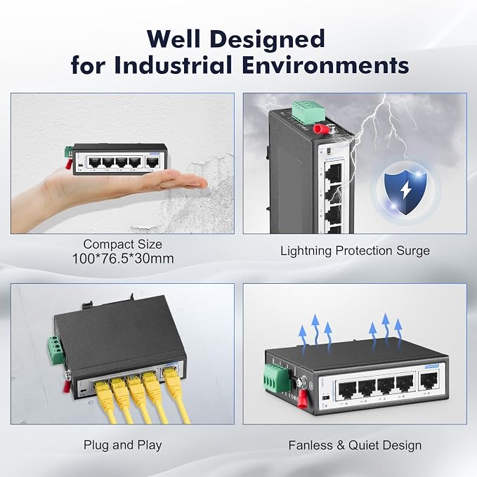 5 Port Mini PoE+ Industrial Switch, 4 Ports PoE+ and 1 Uplink, 10/100Mbps Fast - Image 6