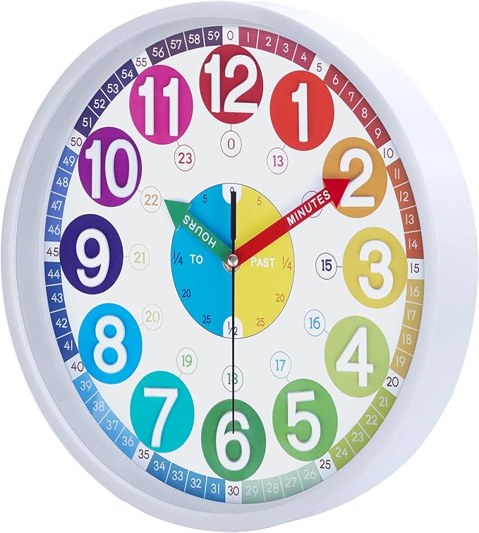 Lafocuse 12 Inch 3D Numbers Silent Kids Wall Clock, Learn to Tell Time Clock - Image 6