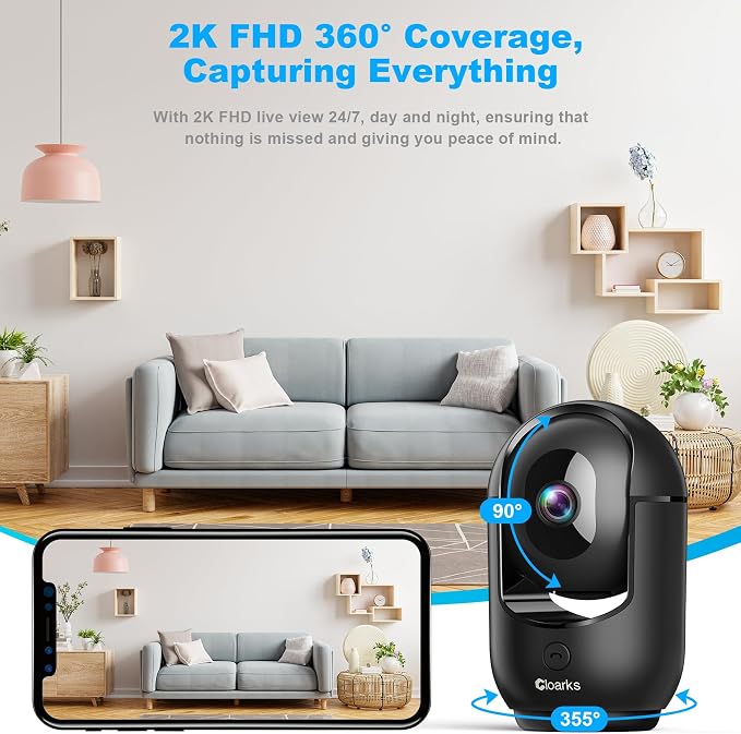 Cloarks 2K Pan/Tilt Security Camera, WiFi Indoor Cameras - Image 3