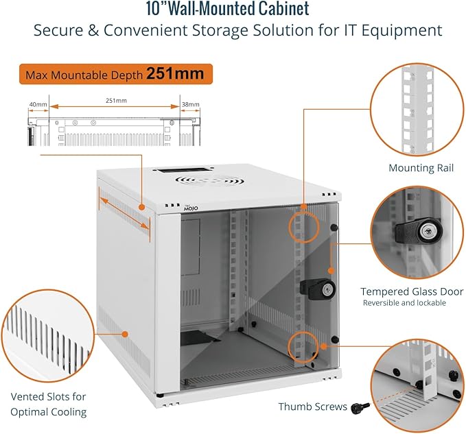 Tecmojo 6U 10 inch Rack, Wall Mount Network Cabinet Set, 12.3W x 13D x 11.8H- - Image 3