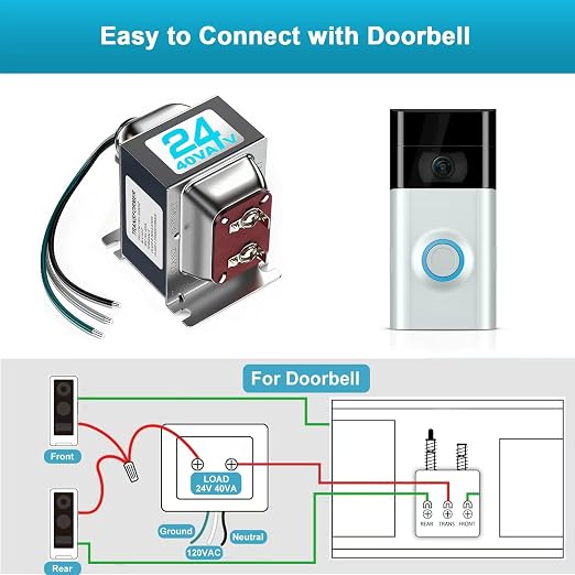 24V 40VA Doorbell Transformer for Ring Video Doorbells, Compatible - Image 5