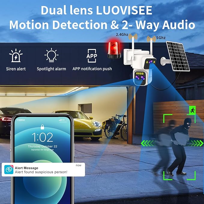 Triple-Lens Solar Security Cameras Wireless Outdoor, 360 PTZ Cameras - Image 7