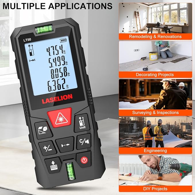 LT50 Laser Measure, 165ft/50m Laser Measurement Tool, - Image 6