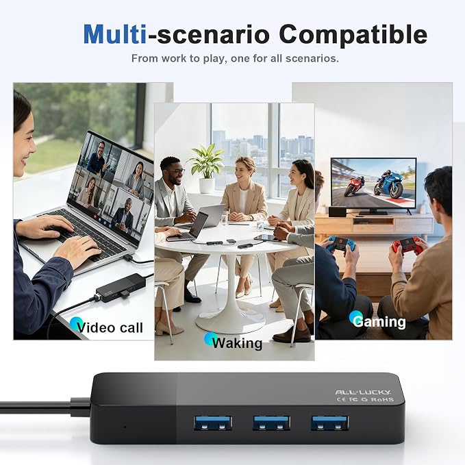 ALL-LUCKY USB Hub with Ethernet Adapter, 4-in-1 USB 3.0 Gigabit Network Hub - Image 5
