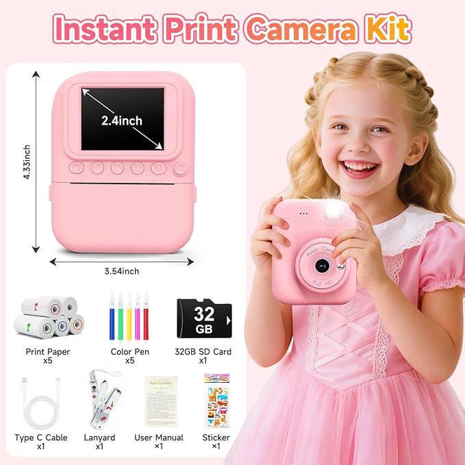 Kids Camera Instant Print, 1080P Digital Instant Print Cameras - Image 7