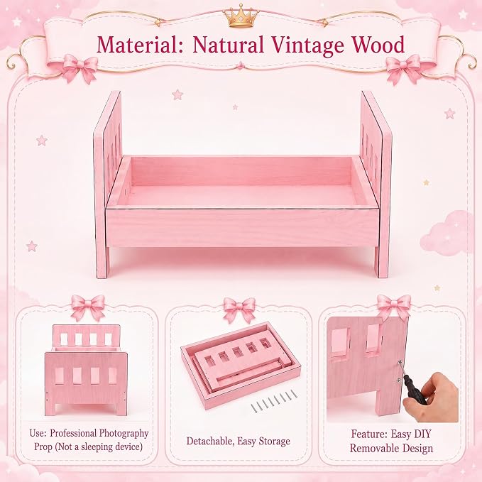 AceOrbit Photography Bed Props Wooden Vintage Photo Prop Photoshoot Props - Image 9