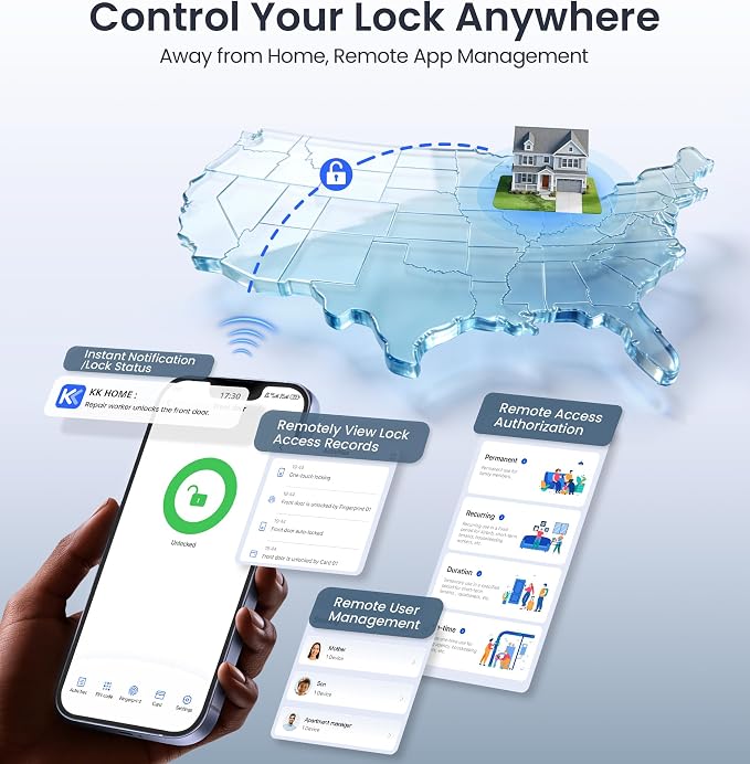 Veise VE027 Built-in Wi-Fi Smart Lock, Fingerprint Keyless Entry Front Door Lock - Image 4