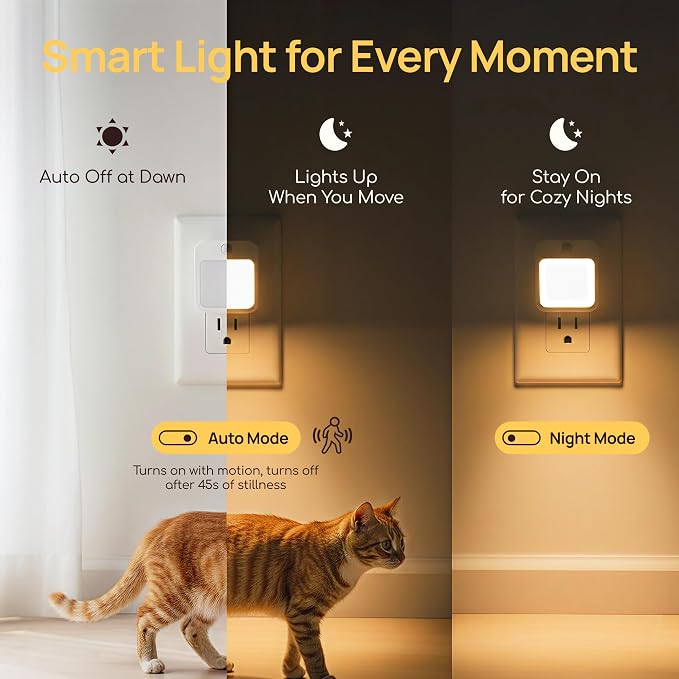 Plug-in Night Light with Motion Sensor, Dusk-to-Dawn Light Sensor, Stepless - Image 3
