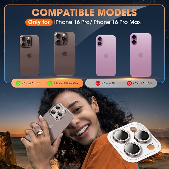 for iPhone 16 Pro/16 Pro Max Camera Lens Protector Bling Individual Metal - Image 5